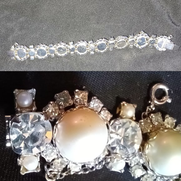 New BEST RHINESTONE & FAUX PEARL Statement Bracelet on PM - Picture 3 of 3
